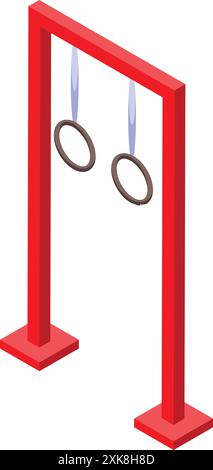 Rote Turnerringe hängen an einem Metallgestell, was auf Krafttraining und Beweglichkeitstraining hindeutet Stock Vektor