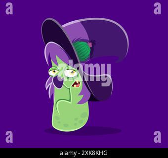 Halloween-Schriftart, Buchstabe F der Zeichentrickhexe für Kinder gruseliges ABC-Alphabet, Vektor-Typografie. Halloween Schriftart oder Schriftart der Hexe in Hut i Stock Vektor