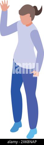 Junge Frau, die mit der Hand winkt und Hallo isometrisches Symbol sagt Stock Vektor