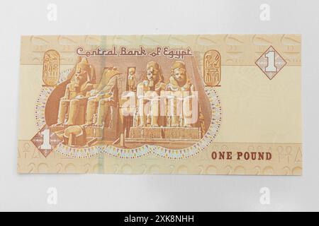 Ägyptische Banknote, Tempel von Ramses II. In Abu Simbel, ein ägyptisches Pfund, Nahaufnahme, isoliert auf weißem Hintergrund Stockfoto