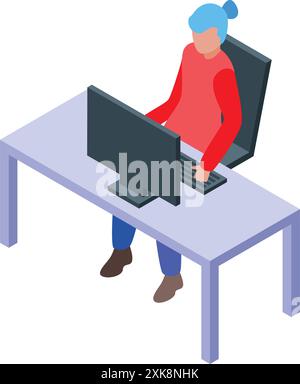 Büromitarbeiter tippen auf einer Tastatur und arbeiten am Computer am Schreibtisch Stock Vektor