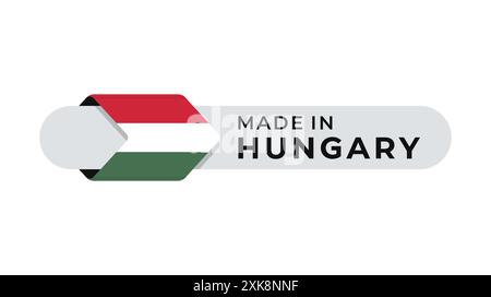 Hergestellt in Ungarn Vektorlabel mit Pfeilflagge Symbol und rundem Rahmen. Für Logo, Etikett, insigna, Dichtung, Etikett, Schild, Siegel, Symbol, Abzeichen, Stempel, Aufkleber Stock Vektor
