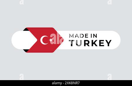 Hergestellt in der Türkei Vektoretikett mit Pfeilfahne Symbol und rundem Rahmen. Für Logo, Etikett, insigna, Dichtung, Etikett, Schild, Siegel, Symbol, Abzeichen, Stempel, Aufkleber Stock Vektor