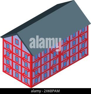 Isometrisches Gebäude mit Holzrahmen und Fenstern, das einen gemütlichen und traditionellen architektonischen Stil schafft Stock Vektor