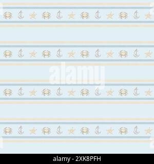 Nahtloses Muster mit Linien, Krabben, Meeressternen und Krabben Stockfoto