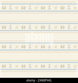 Nahtloses Muster mit Linien, Krabben, Meeressternen und Krabben Stockfoto