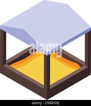 Sandkasten mit Markise zum Schutz vor der isometrischen Illustration der Sonne isoliert auf weißem Hintergrund Stock Vektor