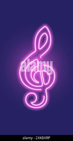 Neon leuchtende Ikone mit rosafarbenem Notenschlüssel. Vektorillustration eines Neon-Dreifachschlüssels, bestehend aus Neon-Umrissen. Illustration des Musikkonzepts für Stock Vektor