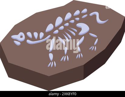 Dinosaurier-Fossilienabdruck, der Skelettreste eines prähistorischen Tieres zeigt, das in Felsen eingebettet ist Stock Vektor