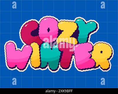 Christmasl Groovy Farblabel Phrase Cozy Winter. Stock Vektor