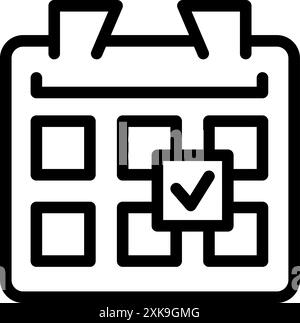 Einfaches Zeilensymbol eines Kalenders mit einem Häkchen, das eine abgeschlossene Aufgabe oder einen abgeschlossenen Termin darstellt Stock Vektor