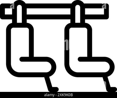 Einfache Schwarzweiß-Linienart mit zwei leeren Sitzen, die in entgegengesetzte Richtungen zeigen, ideal für öffentliche Verkehrsmittel Stock Vektor