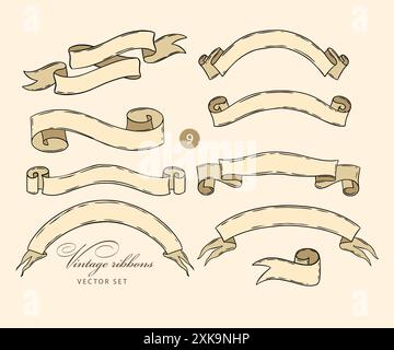 Set von Vintage Vektor Band Banner für Text handgezeichnete Illustration Icon Sammlung Stock Vektor