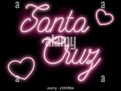 Santa cruz - Name der Stadt - röhrenförmige Neonschrift - rosa Farbe - schwarzer Hintergrund, der in andere Farben oder transparent transformierbar ist - Vektorgrafiken Stock Vektor