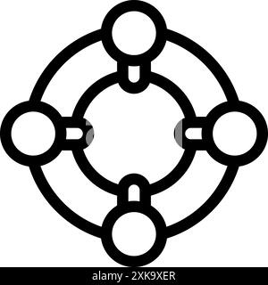 Einfaches Symbol mit vier Knoten, die in einem kreisförmigen Netzwerkdiagramm verbunden sind und ein Konzept darstellen Stock Vektor