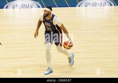 Anthony Davis vom Team USA während des internationalen Basketballspiels zwischen den USA und dem Südsudan am 20. Juli 2024 in der O2 Arena in London, England Stockfoto