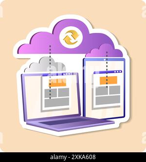 Cloud-Computing zur Synchronisierung von Daten zwischen Notebook und Tablet Stock Vektor