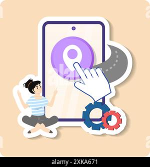 Frau, die die gps-Navigations-App auf dem Smartphone für die Routenplanung nutzt Stock Vektor