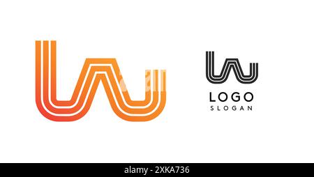 Abstraktes Logo mit orangefarbenen Linien auf der linken Seite und monochromer Version auf der rechten Seite. Modernes und stilvolles Design, perfekt für Branding und Corporate Identity Stock Vektor