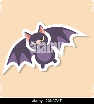 Niedliche lila Fledermaus, die nachts mit Vollmond fliegen, halloween Illustration Stock Vektor