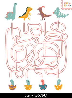 Hilf dem Dinosaurier, einen Weg für sein Baby zu finden. Labyrinth. Labyrinth-Spiel für Kinder Stock Vektor