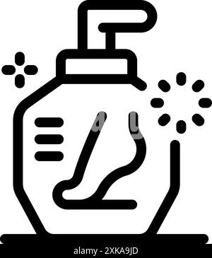 Symbol der Fußlinie mit Creme-Flasche, die Fußpflegeprodukte darstellt Stock Vektor