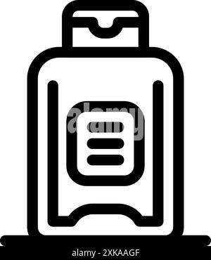 Einfaches Schwarz-weiß-Symbol einer Shampoo-Flasche, die auf einem Badezimmerregal steht Stock Vektor