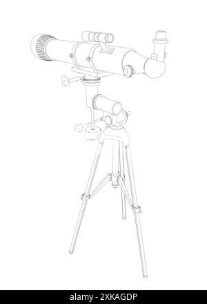 Konturzeichnung des Teleskops - Astronomie-Werkzeug. Teleskop in einfacher Umrissvektordarstellung. Stock Vektor