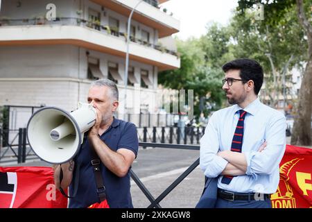 Roma, Italien. Juli 2024. Presidio dei lavoratori del ministero della Giustizia per protestare contro il cambio di appalto per la gestione degli atti processuali Roma, Italia - Lunedì 22 luglio 2024 - Cronaca - (Foto di Cecilia Fabiano/LaPresse) Demonstration von Arbeitnehmern des Justizministeriums zum Protest gegen die Vertragsänderung für die Verwaltung von Verfahrensdokumenten Rom, Italien - Donnerstag, Montag, 22. Juli 2024 - Nachrichten - (Foto: Cecilia Fabiano/LaPresse) Credit: LaPresse/Alamy Live News Stockfoto