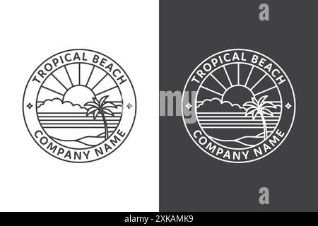 Tropisches Design-Logo mit Palmen am Strand Stock Vektor