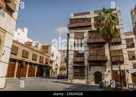 Die Marktstraßen von Al-Balad (historisches Dschidda), einem beliebten Touristenort und UNESCO-Wahrzeichen, im Westen Saudi-Arabiens. Stockfoto