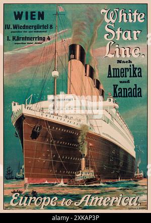 White Star Line nach Amerika und Kanada. Europa nach Amerika von Montague Birrell Black (1884-1964). Poster veröffentlicht in 1914 in Großbritannien. Stockfoto