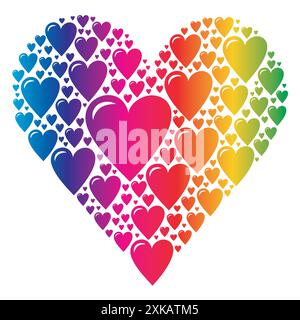 Großes Herz aus kleinen Herzen in Regenbogenfarben Stock Vektor