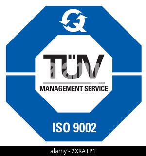 TÜV Management Service ISO 9002 Logo-Symbol in Blau – deutsches Zertifizierungslogo Stock Vektor