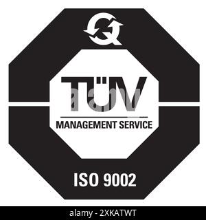 TÜV Management Service ISO 9002 Logo-Symbol in Schwarz-weiß – deutsches Zertifizierungslogo Stock Vektor