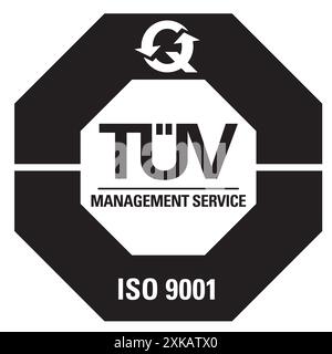 TÜV Management Service ISO 9001 Logo-Symbol in Schwarz-weiß – deutsches Zertifizierungslogo Stock Vektor