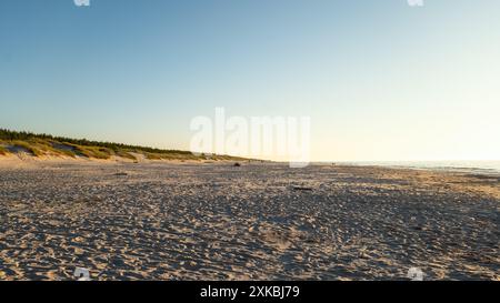 Ein wunderbarer breiter, feiner Sandstrand in der Nachmittagssonne. Ostsee, Slajszewo, Polen Stockfoto