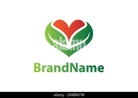 Design-Konzept mit Flower Love-Logo. Blumenlogo in Herzform. Logos des grünen Blattes Ökologie Natur Element Vektor Symbol. Vektorabbildung Stock Vektor
