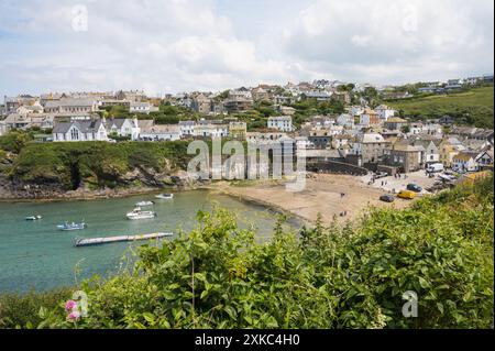 Blick vom Roscarrock Hill über Port Isaac Dorf und Hafen Cornwall England Großbritannien Stockfoto