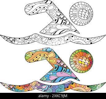 Handgemalte Kunst. Handgezeichnete Illustration Icon SCHWIMMEN zum Färben., für T-Shirt und andere Dekoration. Farbe und Kontur festgelegt Stock Vektor