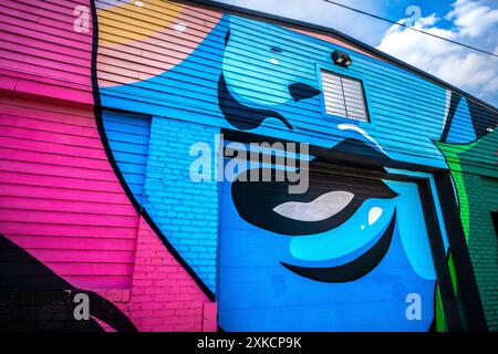 Buntes Wandgemälde an einer Wand in Kansas City, Missouri, USA Stockfoto