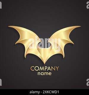 3D goldene, moderne Flügel-Logo Drache, Fledermaus Stock Vektor