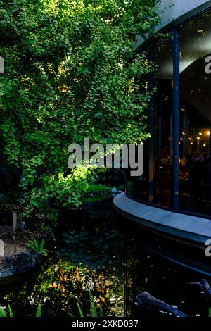 Blick auf den Innenhof der Architektur und Gärten im La Brea Tar Pits Museum in Los Angeles, Kalifornien Stockfoto