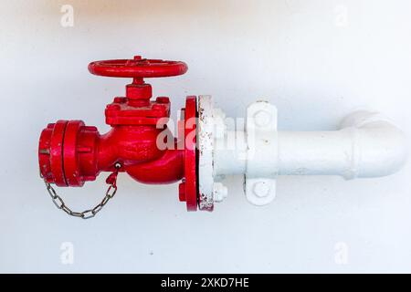 Eine rote Armatur eines Hydranten des Schiffes Stockfoto