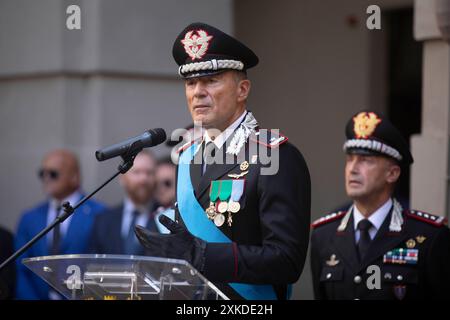 Torino, Italien. Juli 2024. Cerimonia di insediamento del gen. Andrea Paterna al comando della Legione dei Carabinieri di Piemonte e Valle d'Aosta presso la caserma Bergia a Torino, Italia - Lunedì, 22 Luglio 2024 - Cronaca - ( Foto Andrea Alfano/LaPresse ) Zeremonie für General Andrea Paterna, Leiter der Carabinieri Legion Piemonte und Valle d'Aosta in caserma Bergia in Turin, Italien - Montag, 22. Juli 2024 - News - ( Foto Andrea Alfano/LaPresse ) Credit: LaPresse/Alamy Live News Stockfoto