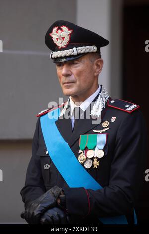 Torino, Italien. Juli 2024. Cerimonia di insediamento del gen. Andrea Paterna al comando della Legione dei Carabinieri di Piemonte e Valle d'Aosta presso la caserma Bergia a Torino, Italia - Lunedì, 22 Luglio 2024 - Cronaca - ( Foto Andrea Alfano/LaPresse ) Zeremonie für General Andrea Paterna, Leiter der Carabinieri Legion Piemonte und Valle d'Aosta in caserma Bergia in Turin, Italien - Montag, 22. Juli 2024 - News - ( Foto Andrea Alfano/LaPresse ) Credit: LaPresse/Alamy Live News Stockfoto