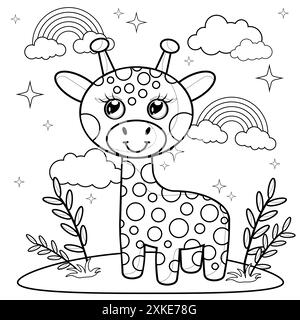 Ausmalseite für Kinder und Erwachsene. Meerjungfrau Malbuch. Niedliche Kamel stehende Karikaturvektor-Illustration. Tiernaturkonzeptvektor. Cartoon-Ausg Stockfoto