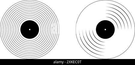 Vinyl nimmt Symbole auf. Auf weißem Hintergrund isolierte Grammophon-LP- oder Long-Play-Musik-Discs. DJ-Ausrüstung für Techno-Partys oder Diskotheken im Stil der 70er 80er 90er Jahre. Vektorgrafik. Stock Vektor