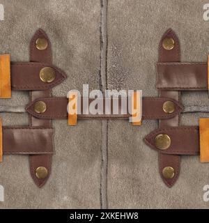 Nahtloses Foto mit 4K-Rüstung aus grauem Wildleder, zusammengenäht mit Lederarmband. Stockfoto