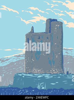 WPA Poster Art von Ballinalacken Castle ein zweistufiges Turmhaus in der Gemeinde Killilagh der Grafschaft Clare, Irland, in der Republik Irland hergestellt Stock Vektor